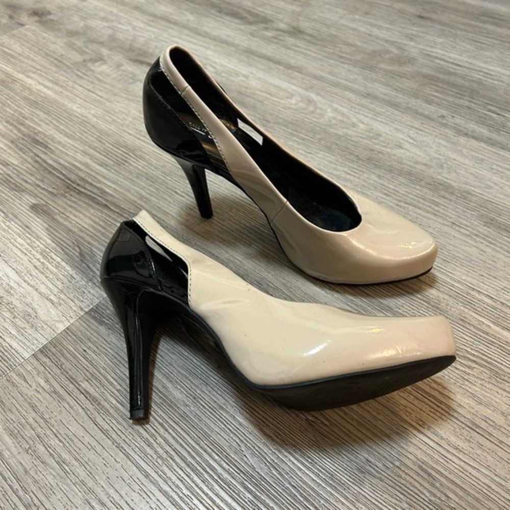 CALL IT SPRING sling back 4” high heeled women’s shoes. Black/tan. Like new cond